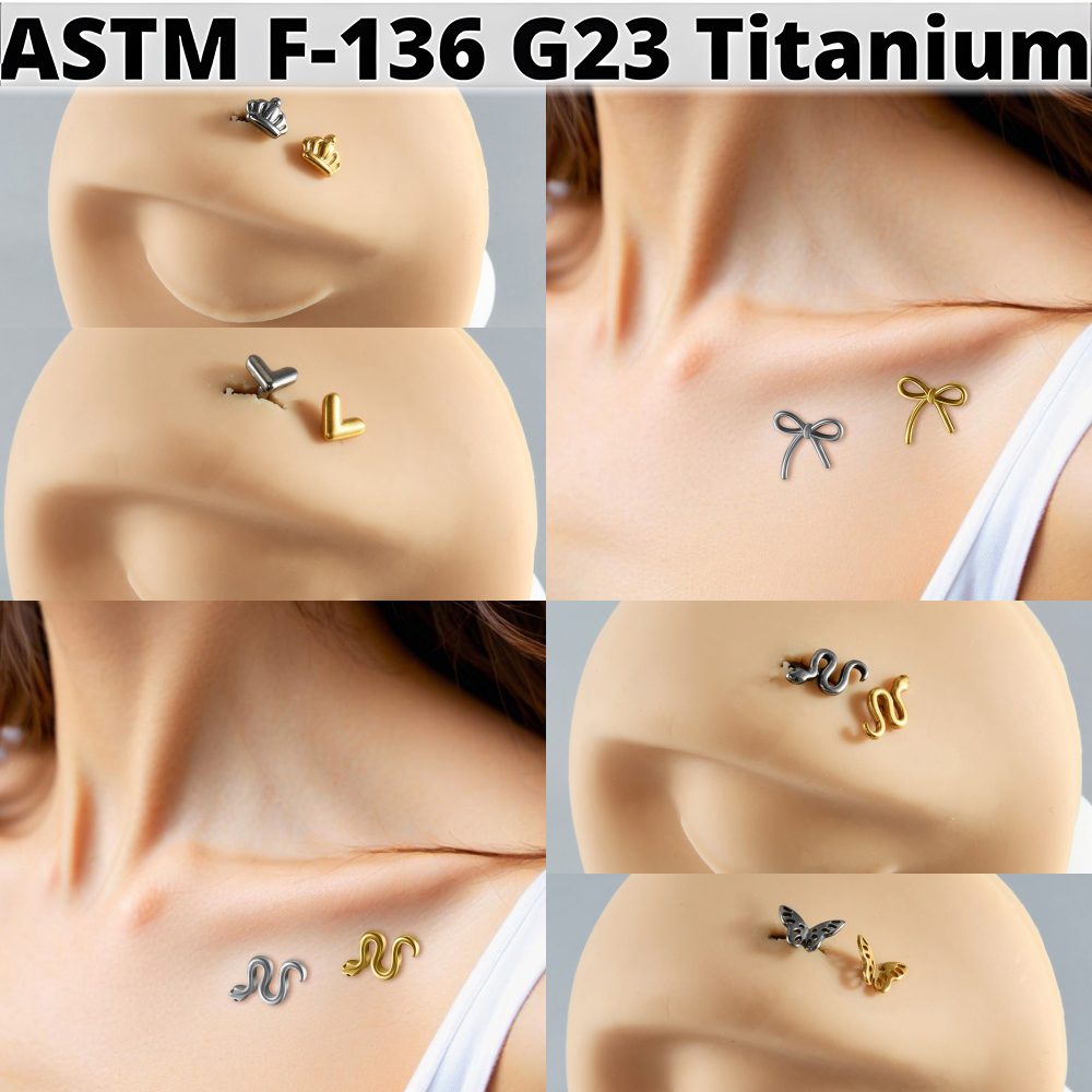 Body Jewelry Dermal - 14-1PCS G23 Pure Titanium Butterfly Snake
