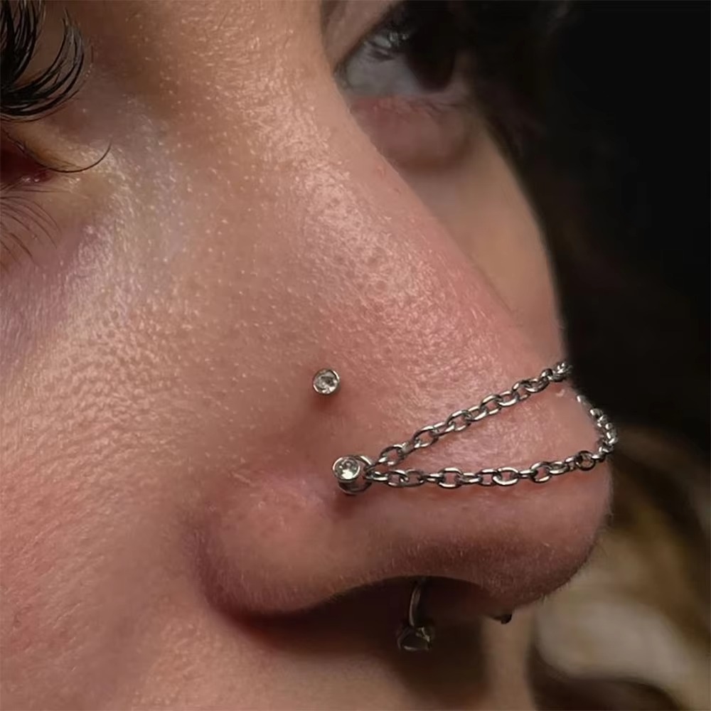 Body Jewelry Piercing - Titanium Nose Chain Double Chain Three