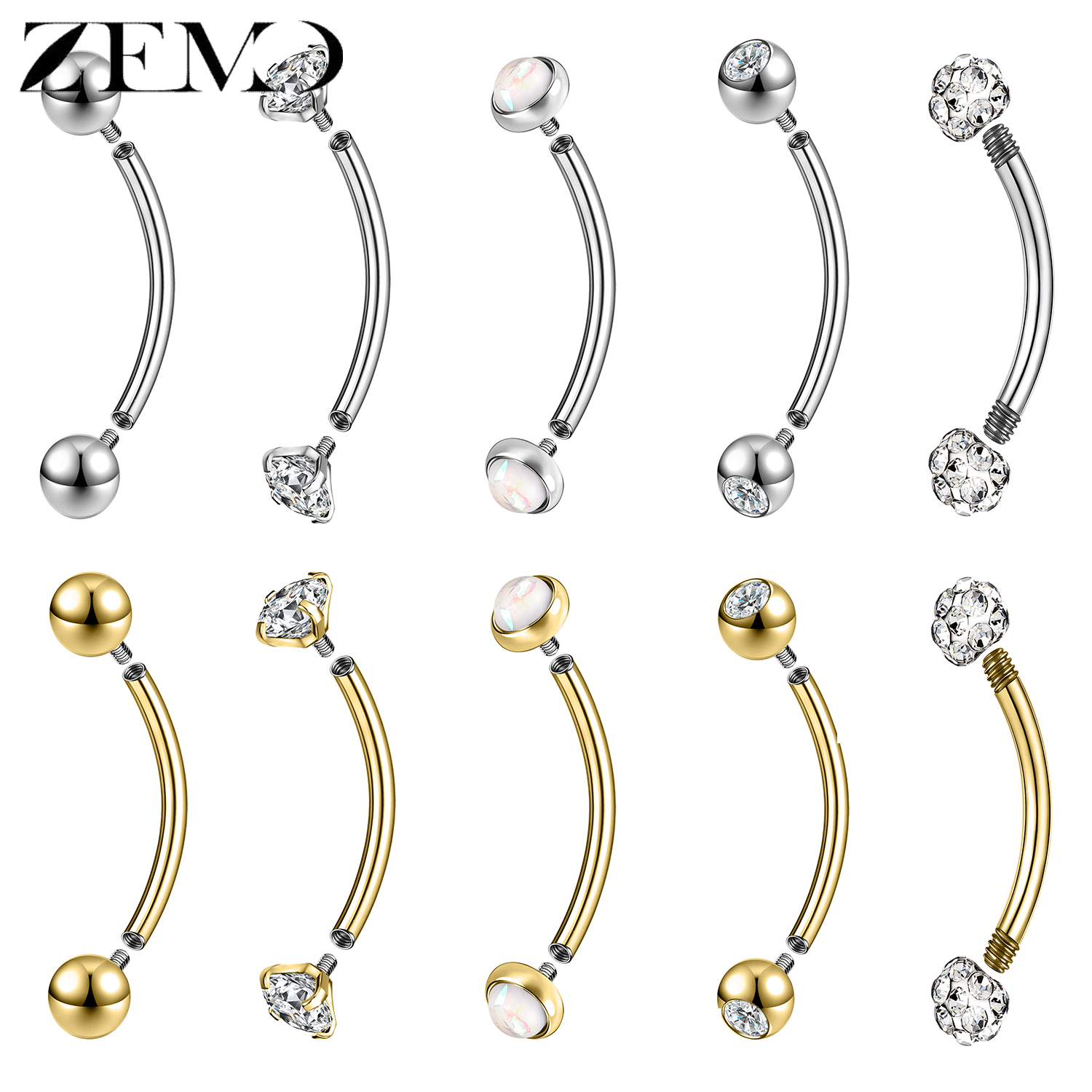 Eyebrow Curved Barbell - ZEMO 1PC 14/16G Stainless Steel Eyebrow