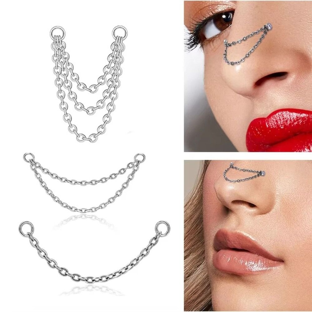 Body Jewelry Piercing - Titanium Nose Chain Three Layer Chain
