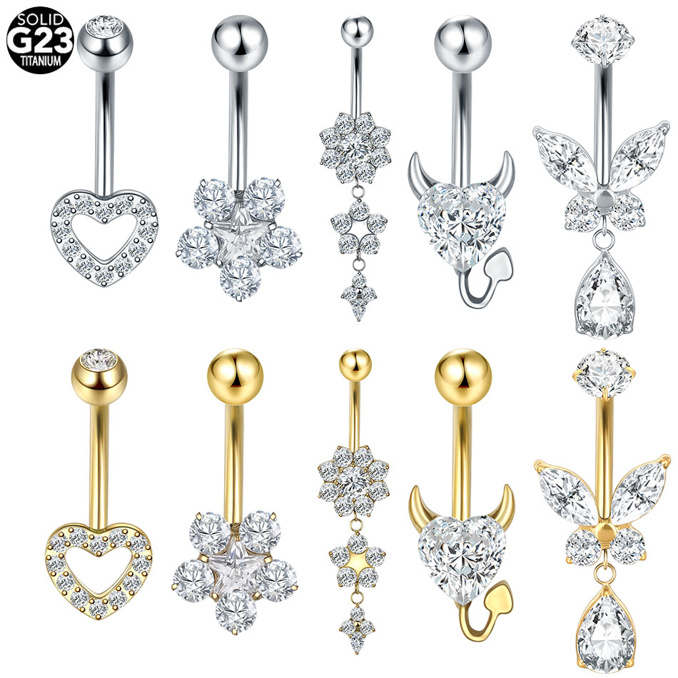 1/5PCS Titanium Heart CZ Navel - Belly Bar Titanium recensione e prezzo