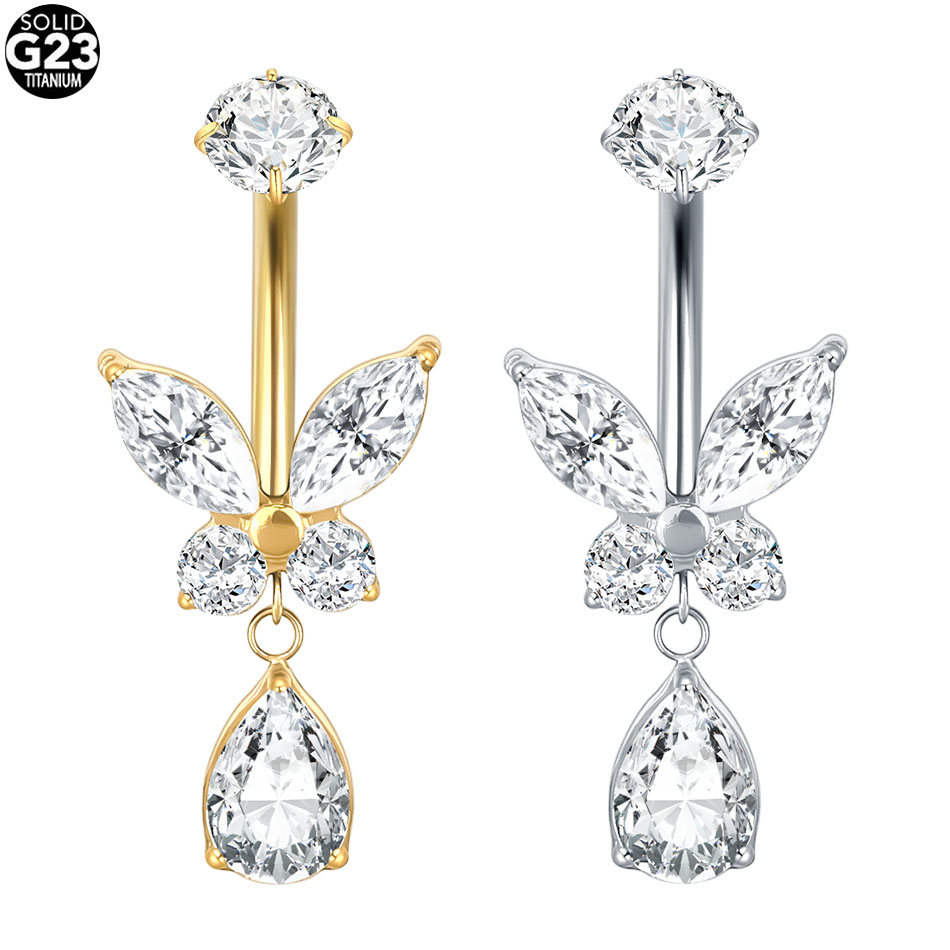 1/5PCS Titanium Heart CZ Navel - Belly Bar Titanium recensione e prezzo