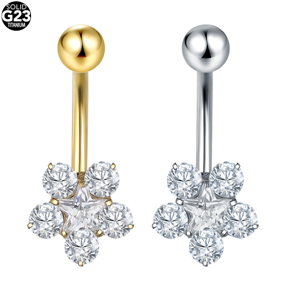 1/5PCS Titanium Heart CZ Navel - Belly Bar Titanium recensione e prezzo