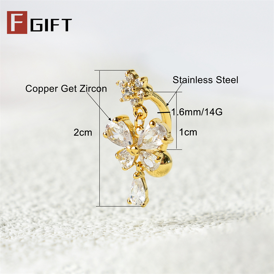 Zircon Butterfly Bow Dangle Re - Belly Bar Titanium recensione e prezzo